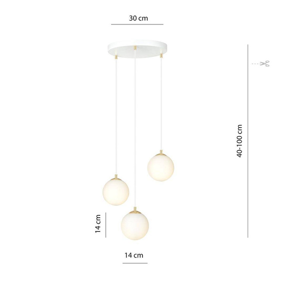 Wisząca lampa ROYAL 3 WH biały-Złoty (1244/3) - Emibig