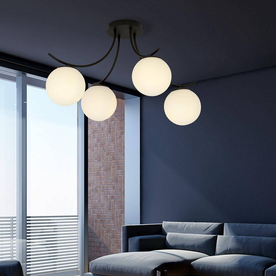 Sufitowy plafon BOSTON 4 BLACK/OPAL czarny (1109/4) - Emibig