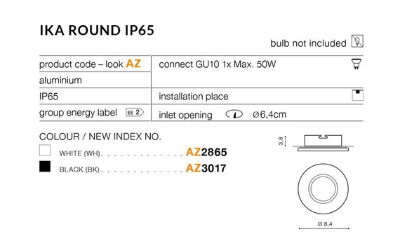 Oprawa Do Zabudowy Azzardo Ika Round AZ3017 Czarna