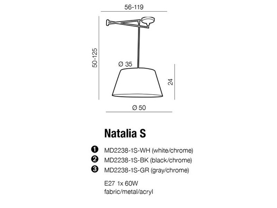 Natalia Lampa Wisząca Azzardo biała