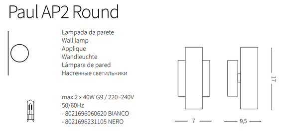 Kinkiet Ideal Lux Paul AP2 Round biały