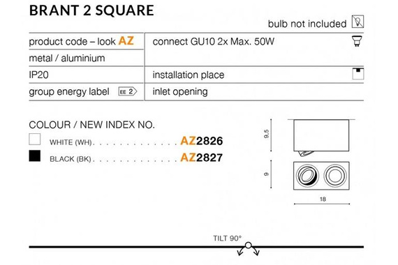 Plafon Azzardo Brant 2 Square AZ2827