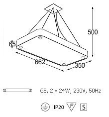 Cleoni Argon prostokąt 662 x 350 Lampa wisząca