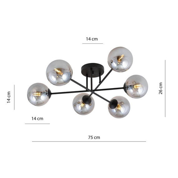 Sufitowy plafon ROMA 6 BL GRAFIT czarny (1245/6) - Emibig