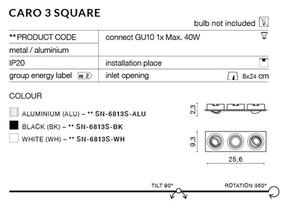 Oprawa wpuszczana CARO 3 S AZ2440 Azzardo Czarna