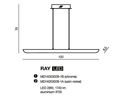 Ray AZ1695 chrom Lampa Wisząca Azzardo LED