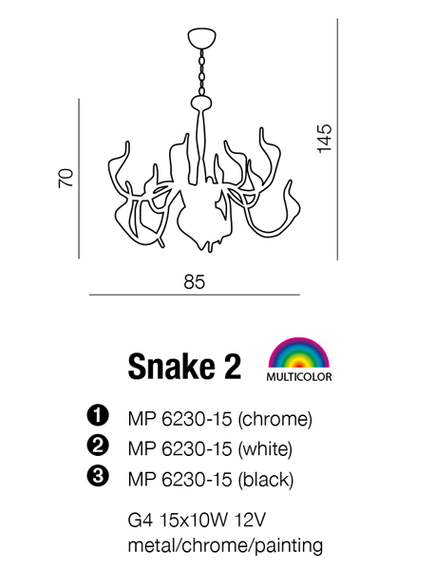 AZZARDO Snake 2 MP 6230-15 Chrome Lampa Wisząca