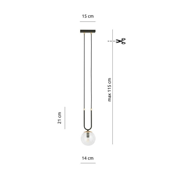 Wisząca lampa GLAM 1 BLACK/TRANSPARENT czarny (1114/1) - Emibig