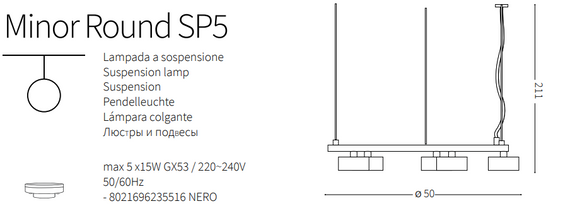 Lampa wisząca minimalistyczna czarna Ideal Lux Minor Round SP5