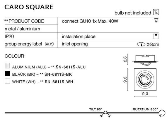 Czarna oprawa wpuszczana AZ2434 Azzardo