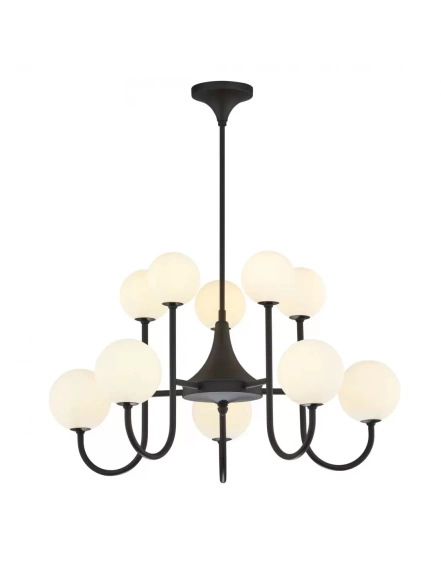 SELEN duży nowoczesny czarny żyrandol lakierowany 10-punktowy biały klosz 1948