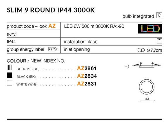 Oprawa Wpuszczana Azzardo Slim 9 Round AZ2832 Biała 4000K