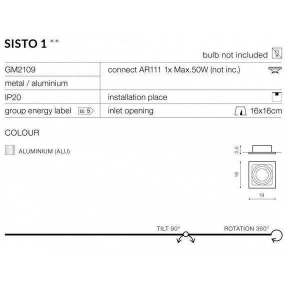 Wpust Azzardo Sisto 1 alu AZ0793