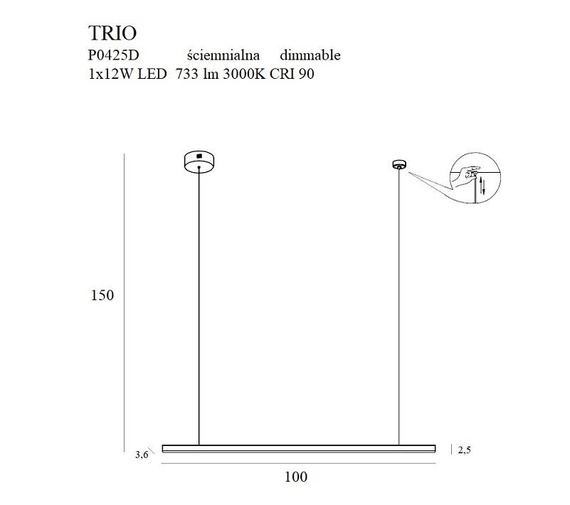 Lampa wisząca MaxLight Trio P0425D Gold Ściemiana 