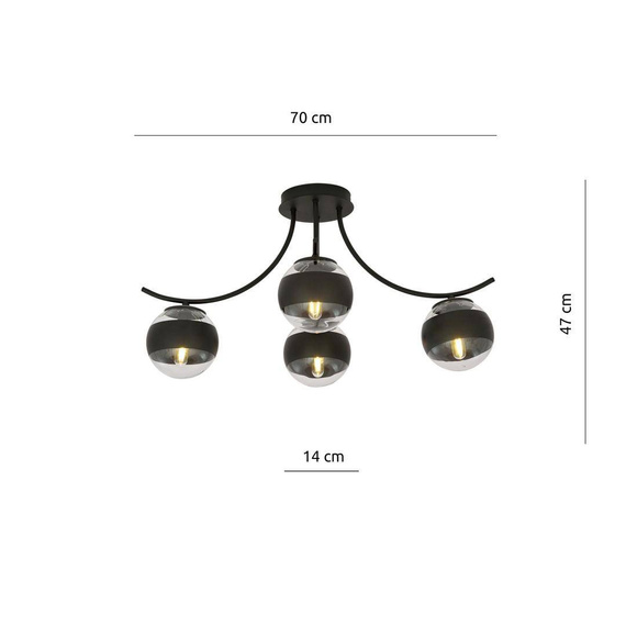 Sufitowy plafon BOSTON 4 BLACK/STRIPE czarny (1111/4) - Emibig