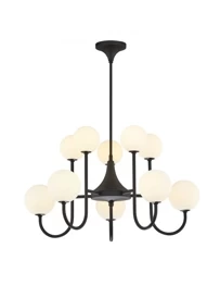 SELEN duży nowoczesny czarny żyrandol lakierowany 10-punktowy biały klosz 1948