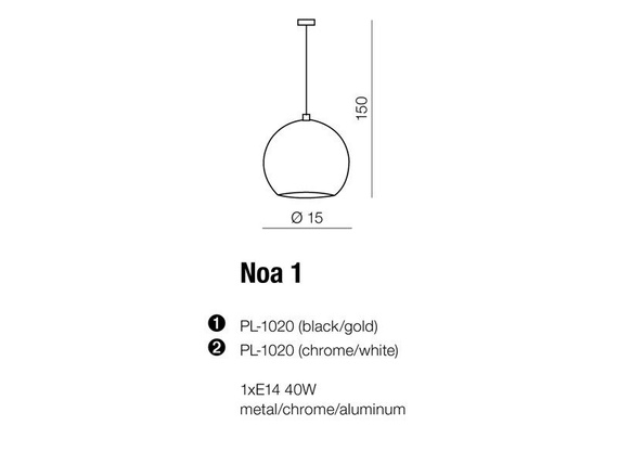 NOA AZ1045 chrome/ white AZzardo Lampa Wisząca