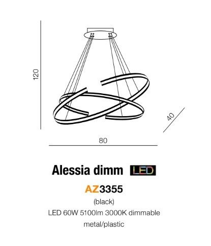 Lampa wisząca LED Azzardo Alessia AZ3355 czarna 80 cm Ściemnialna