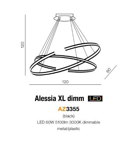 Lampa wisząca Azzardo Alessia XL AZ3356 czarna 120 cm Ściemnialna