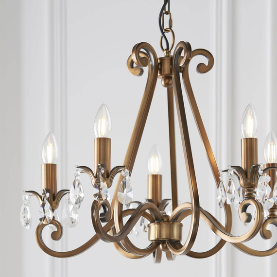 Interiors UL1P5B Lampa wisząca Oksana 5 Antyczny mosiądz