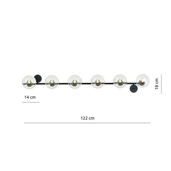 Sufitowy plafon GIA 6 TRANSPARENT czarny (1209/6) - Emibig