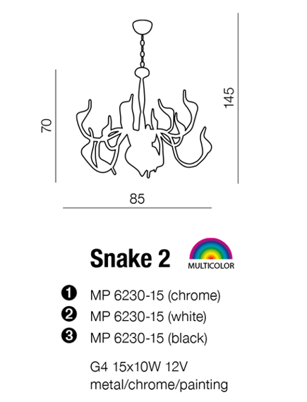 AZZARDO Snake 2 MP 6230-15 Chrome Lampa Wisząca