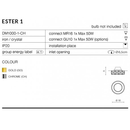 AZzardo Ester 1 DM1000-1-CH chrom oprawa wpuszczana