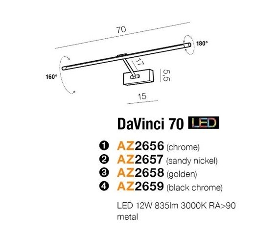 Kinkiet obrazowy Azzardo DaVinci 70 chrom AZ2656