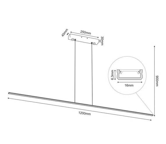 Lampa Wisząca Bros Line Slim P 5000 Czarna 120 cm