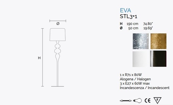 Lampa podłogowa MASIERO Eva STL3 +1 srebrna