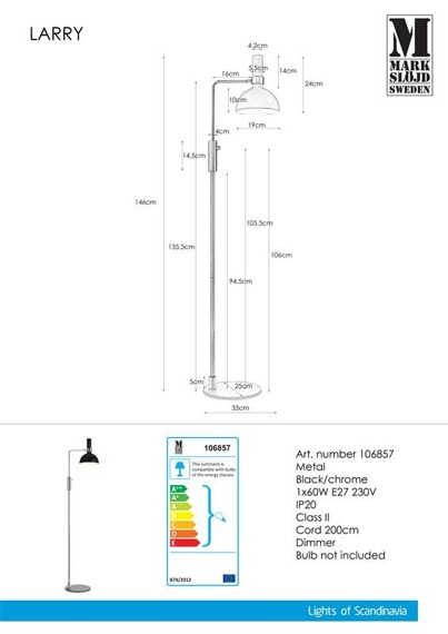 Lampa podłogowa Markslojd Larry 106857 czarny-chrom