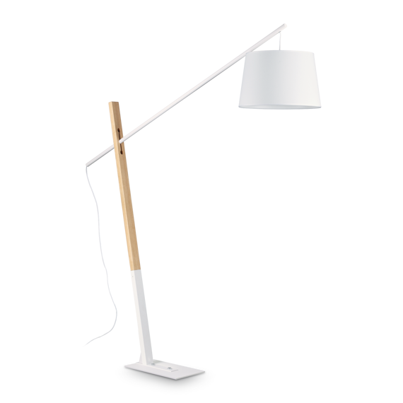 Lampa podłogowa z elementami drewnianymi Ideal Lux Eminent PT1 biała