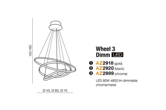 Lampa wisząca Azzardo Wheel 3 złota