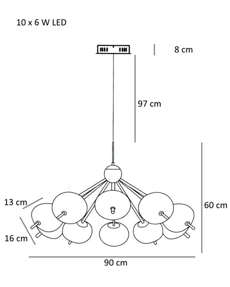 Lampa wisząca Dann Lux Kuszi 10 złota rama, białe klosze