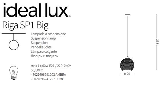 Lampa wisząca Ideal Lux Riga SP1 Big Fume