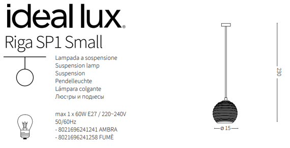 Lampa wisząca Ideal Lux Riga SP1 Small Ambra