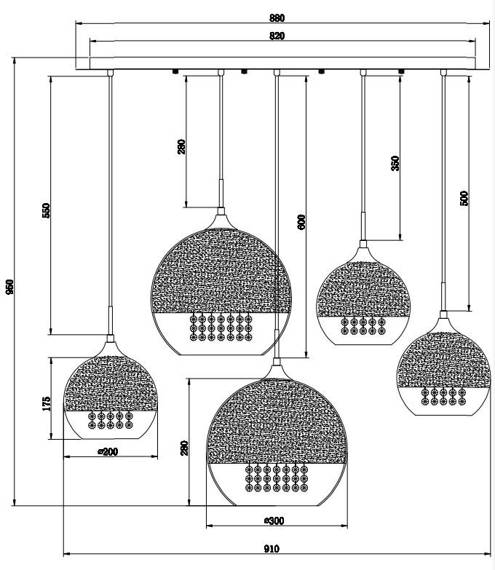 Lampa wisząca Maytoni Fermi P140-PL-170-5-G