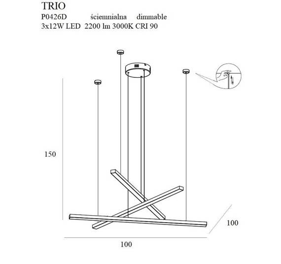 Lampa wisząca Złota MaxLight Trio P0426D Ściemiana