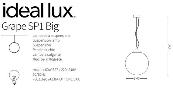 Lampa wisząca biała kula Ideal Lux Grape SP1 Big