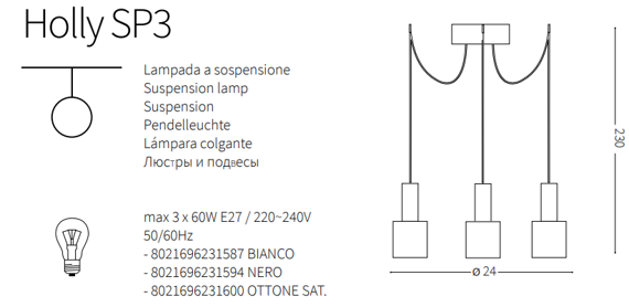 Lampa wisząca "pająk" mosiężna Ideal Lux Holly SP3