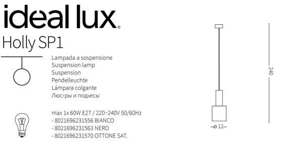 Lampa wisząca pojedyncza nad stół czarna Ideal Lux Holly SP1