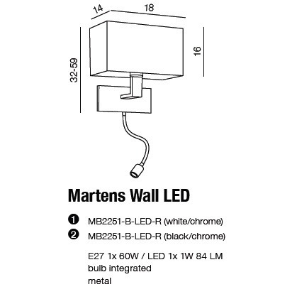 Martens AZ1526 biały Lampa Ścienna Azzardo LED