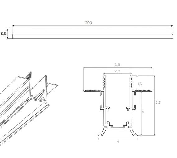 MaxLight Szyna magnetyczna MT0007 2m Podtynkowa