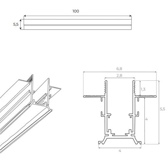 MaxLight Szyna magnetyczna podtynkowa MT0006 1m