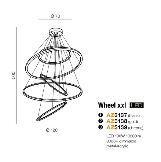 Nowoczesna lampa LED Azzardo Wheel XXL czarna