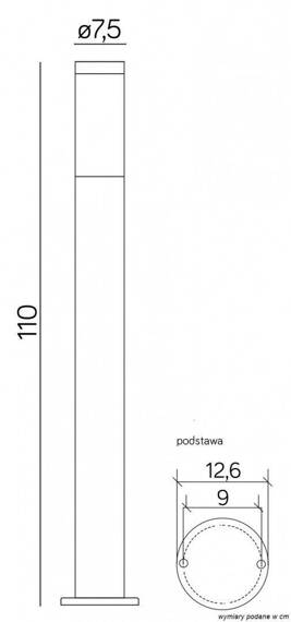 Słupek Oświetleniowy SU-MA Inox ST 022-1100 BL