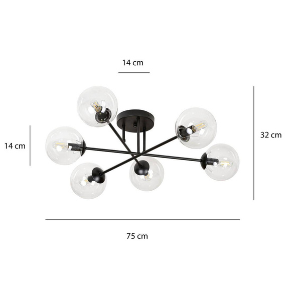 Sufitowy plafon BRENDI 6B BL TRANSPARENT czarny (831/6B) - Emibig