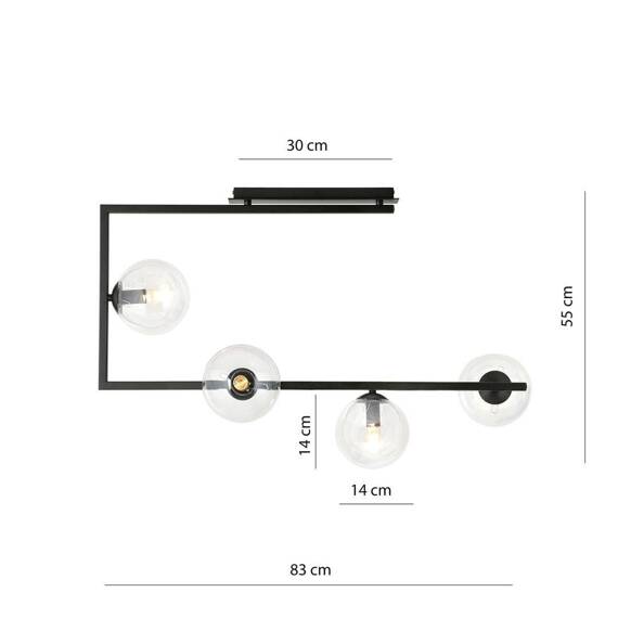 Sufitowy plafon SOMA 4 BL TRANSPARENT czarny (1289/4) - Emibig