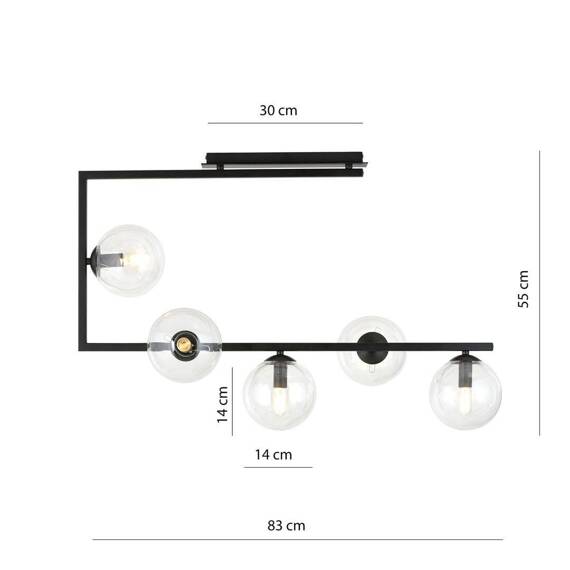 Sufitowy plafon SOMA 5 BL TRANSPARENT czarny (1289/5) - Emibig