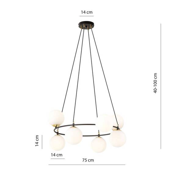 Wisząca lampa AZURA 7 BL OPAL czarny-Złoty (1295/7) - Emibig